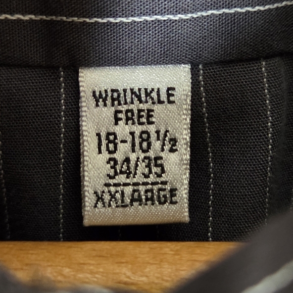 VanHeusen | Dark Charcoal Gray & White Pinstripe Button Front Shirt French Cuff - Picture 4 of 6